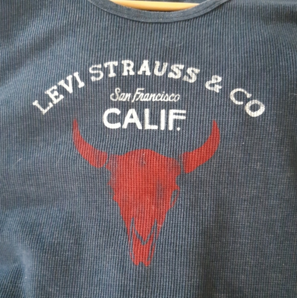 Mens Sz Med Large Shirt Blue Gray Levis Long Sleeve Thermal Rib knit stretch
